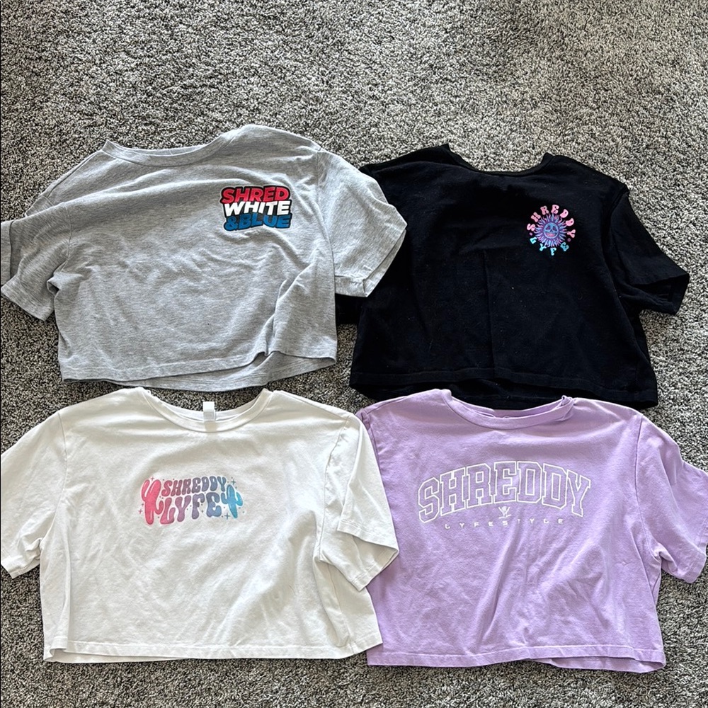 Adult Graphic Crop Top T-Shirts (Size M) - Grey, Black, Purple, White